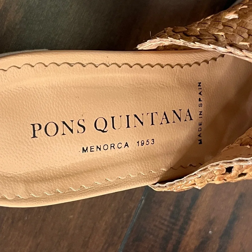Pons Quintana Women Tan Woven Leather Chunky Platform Block Heel Sandals Size 40